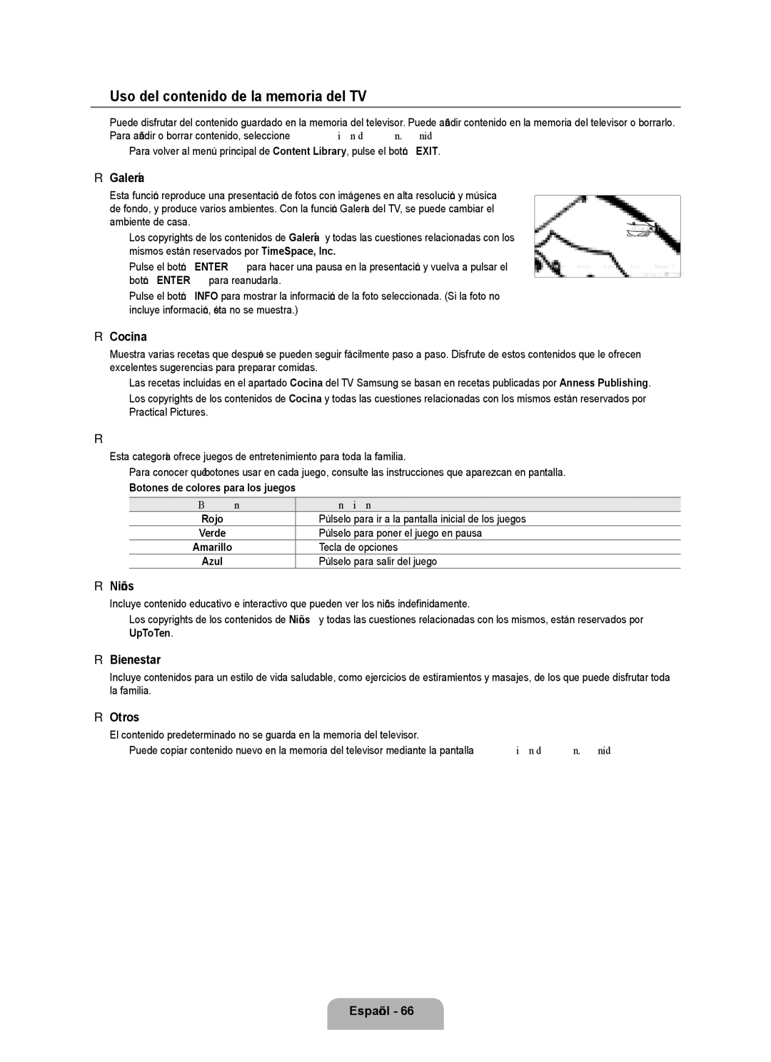 Samsung UNB7000, Series L7, UN0B7000 user manual Uso del contenido de la memoria del TV 