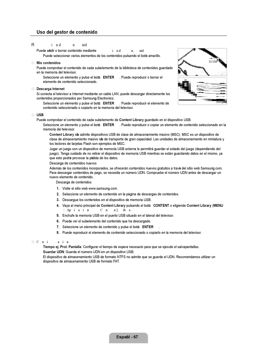 Samsung UNB7000, Series L7, UN0B7000 user manual Uso del gestor de contenido, Gestión de contenido, Español 7 