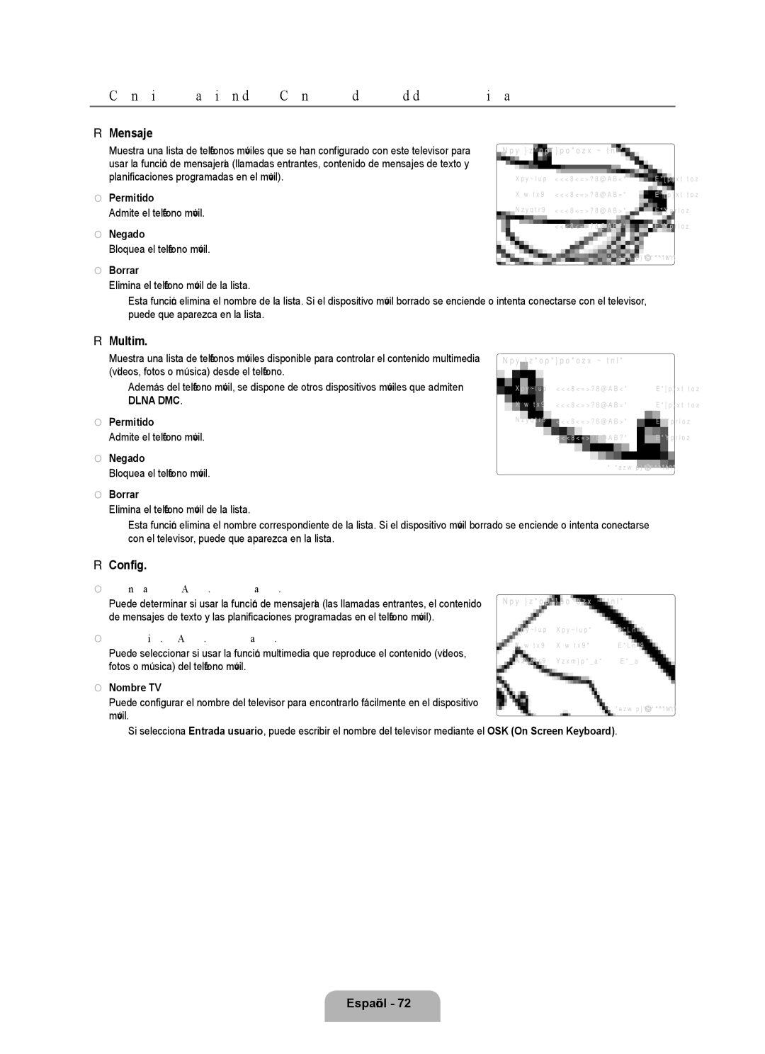 Samsung Series L7, UNB7000, UN0B7000 user manual Configuración del Centro de red doméstica, Mensaje, Multim 