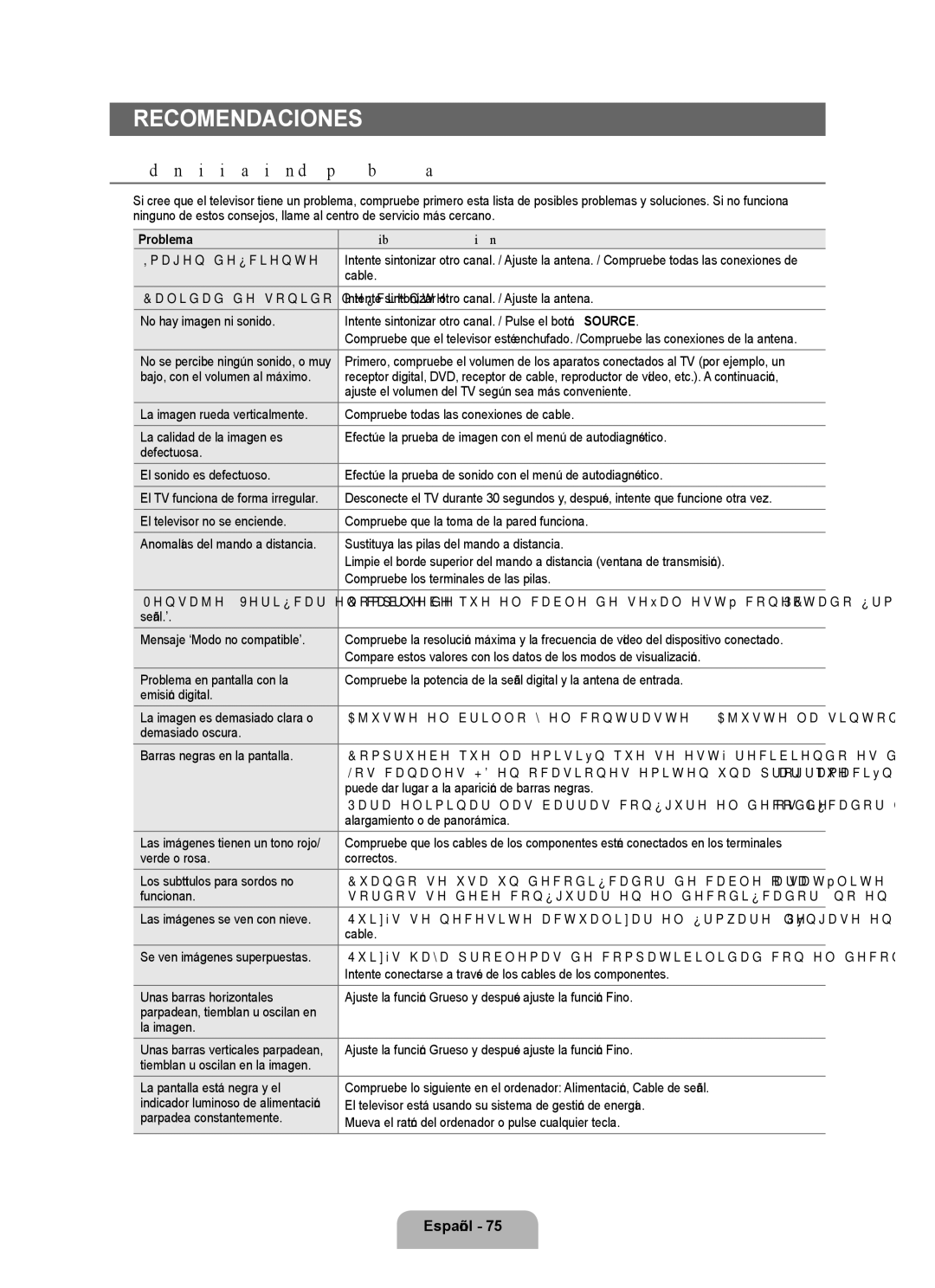 Samsung UNB7000, Series L7, UN0B7000 user manual Recomendaciones, Identificación de problemas 