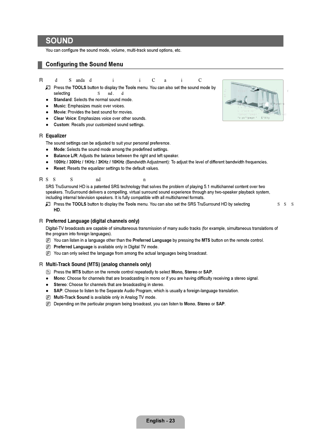 Samsung UNB7000, Series L7, UN0B7000 user manual Configuring the Sound Menu 