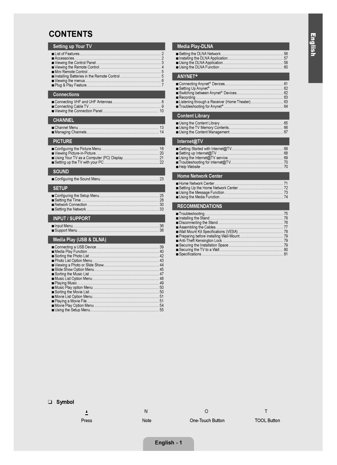 Samsung UN0B7000, UNB7000, Series L7 user manual Contents 