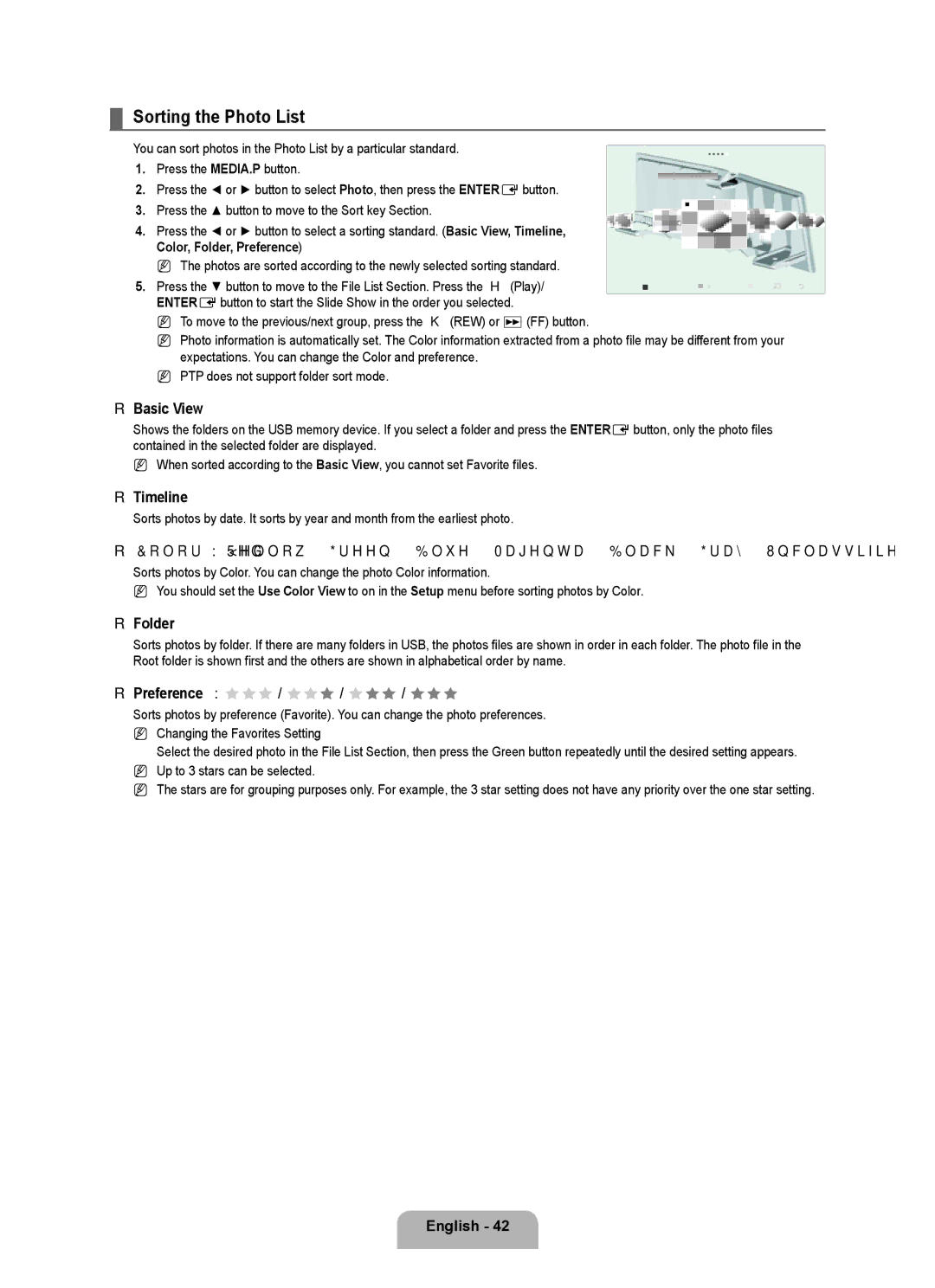 Samsung UNB7000, Series L7 Sorting the Photo List, Basic View, Timeline, Folder, Preference → FFF / FFF / FFF / FFF 