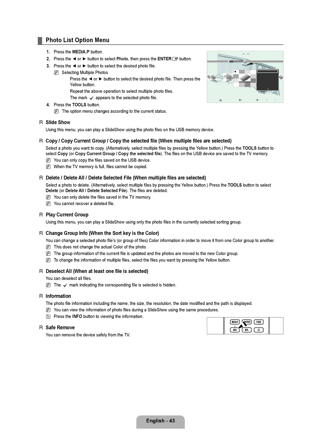 Samsung UNB7000, Series L7, UN0B7000 user manual Photo List Option Menu 