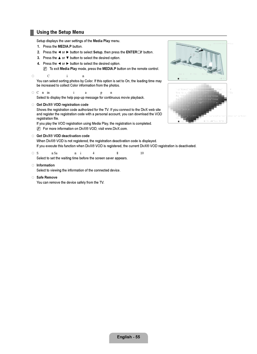 Samsung UNB7000, Series L7, UN0B7000 user manual Using the Setup Menu 