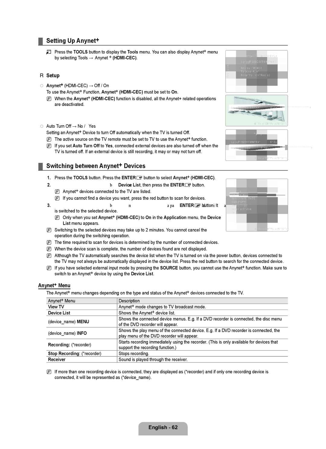 Samsung UNB7000, Series L7, UN0B7000 user manual Setting Up Anynet+, Switching between Anynet+ Devices, Setup, Anynet+ Menu 