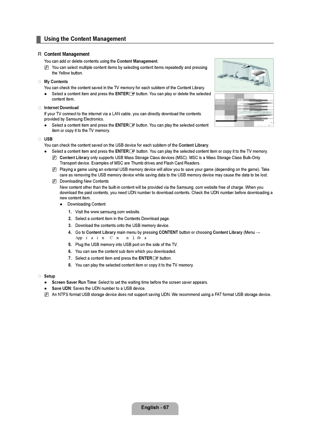 Samsung UNB7000, Series L7, UN0B7000 user manual Using the Content Management, English 7, My Contents, Setup 