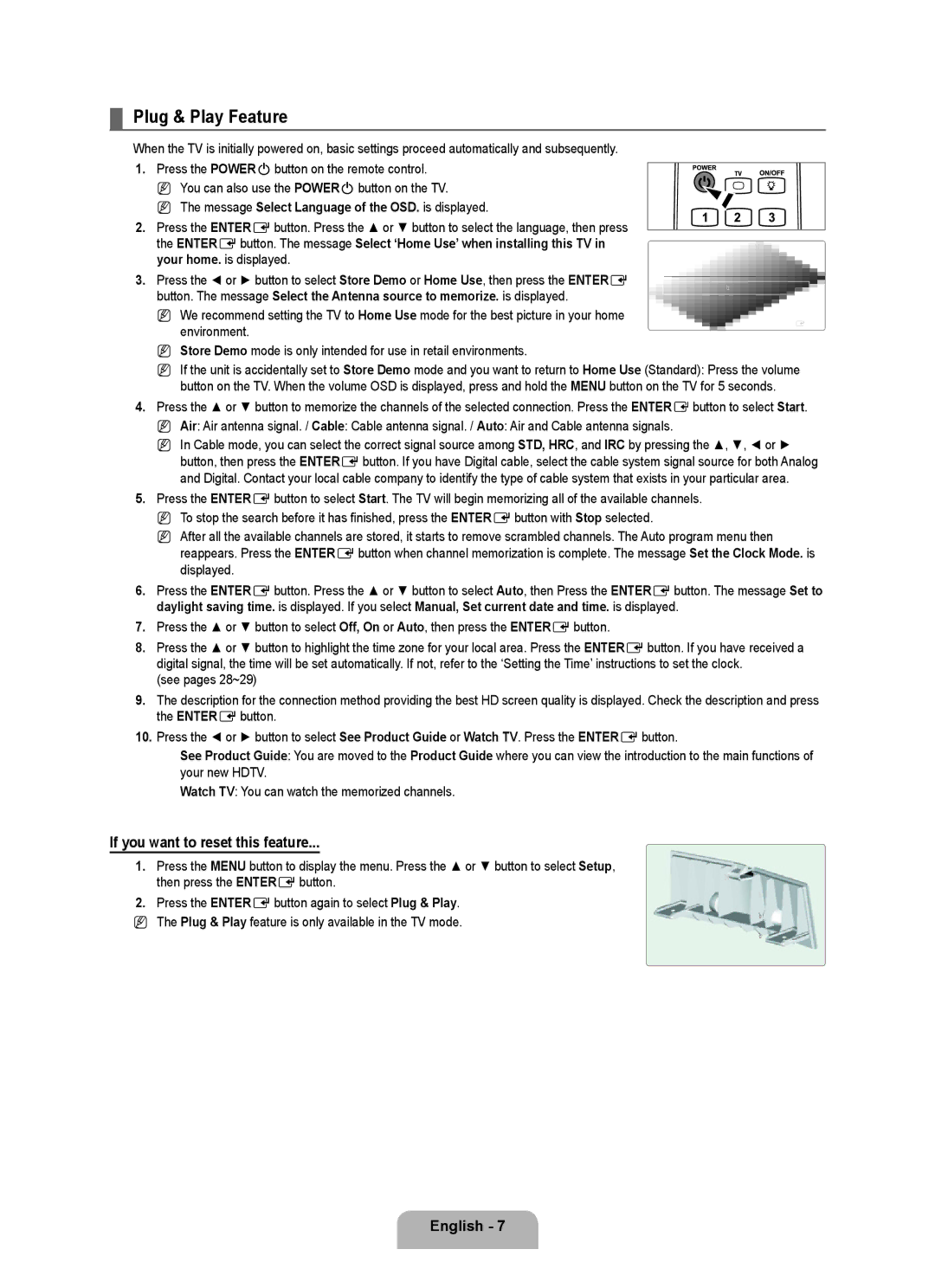 Samsung UNB7000, Series L7, UN0B7000 user manual Plug & Play Feature, If you want to reset this feature, English 