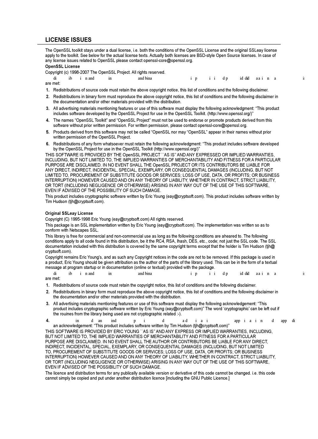 Samsung UNB7000, Series L7, UN0B7000 user manual OpenSSL License, Original SSLeay License 