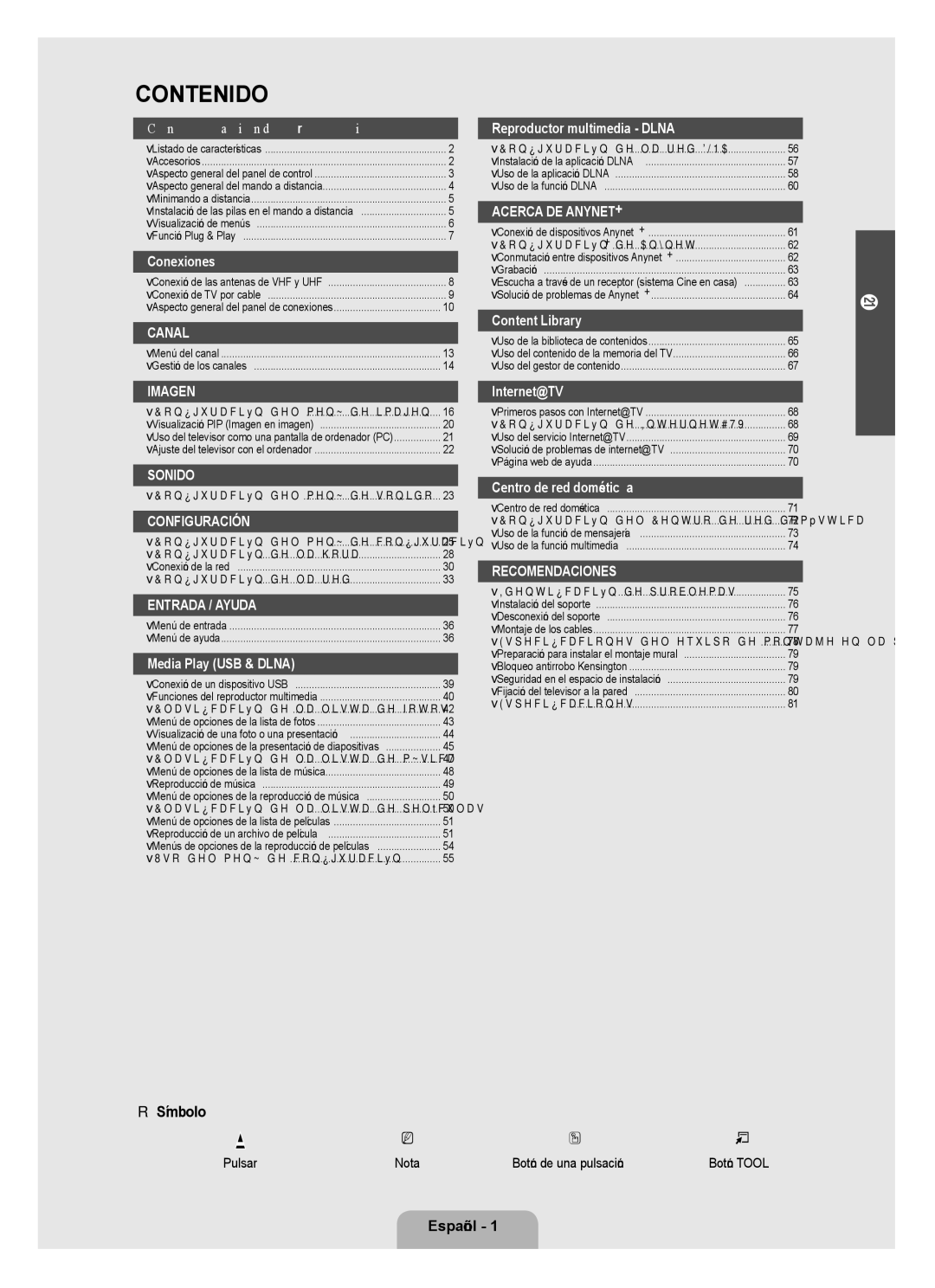 Samsung UN0B7000, UNB7000, Series L7 user manual Símbolo, Español , Pulsar 