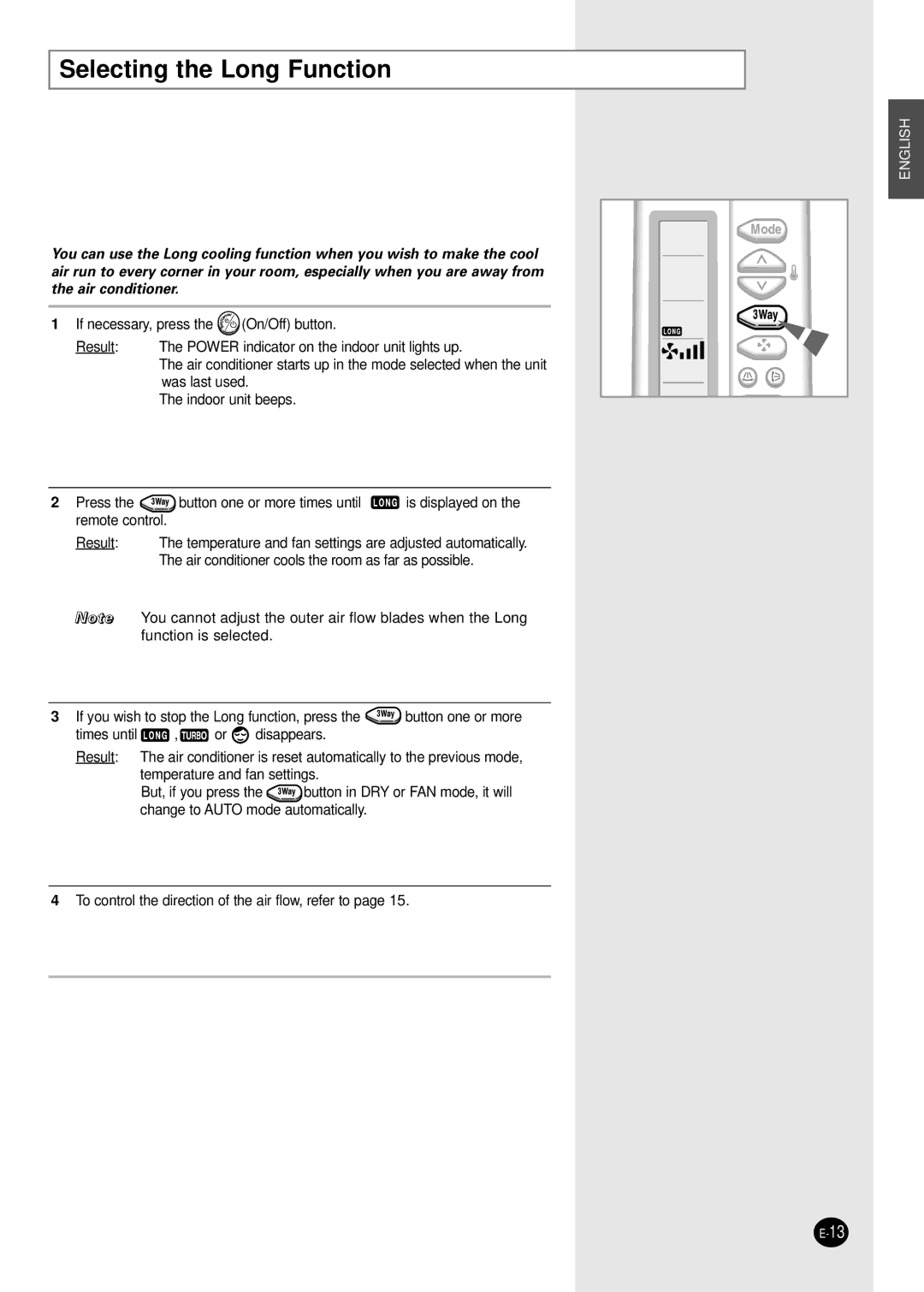 Samsung APC3240C, UPC3240C installation manual Selecting the Long Function 