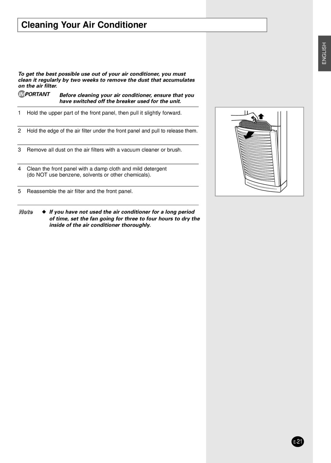 Samsung APC3240C, UPC3240C installation manual Cleaning Your Air Conditioner 