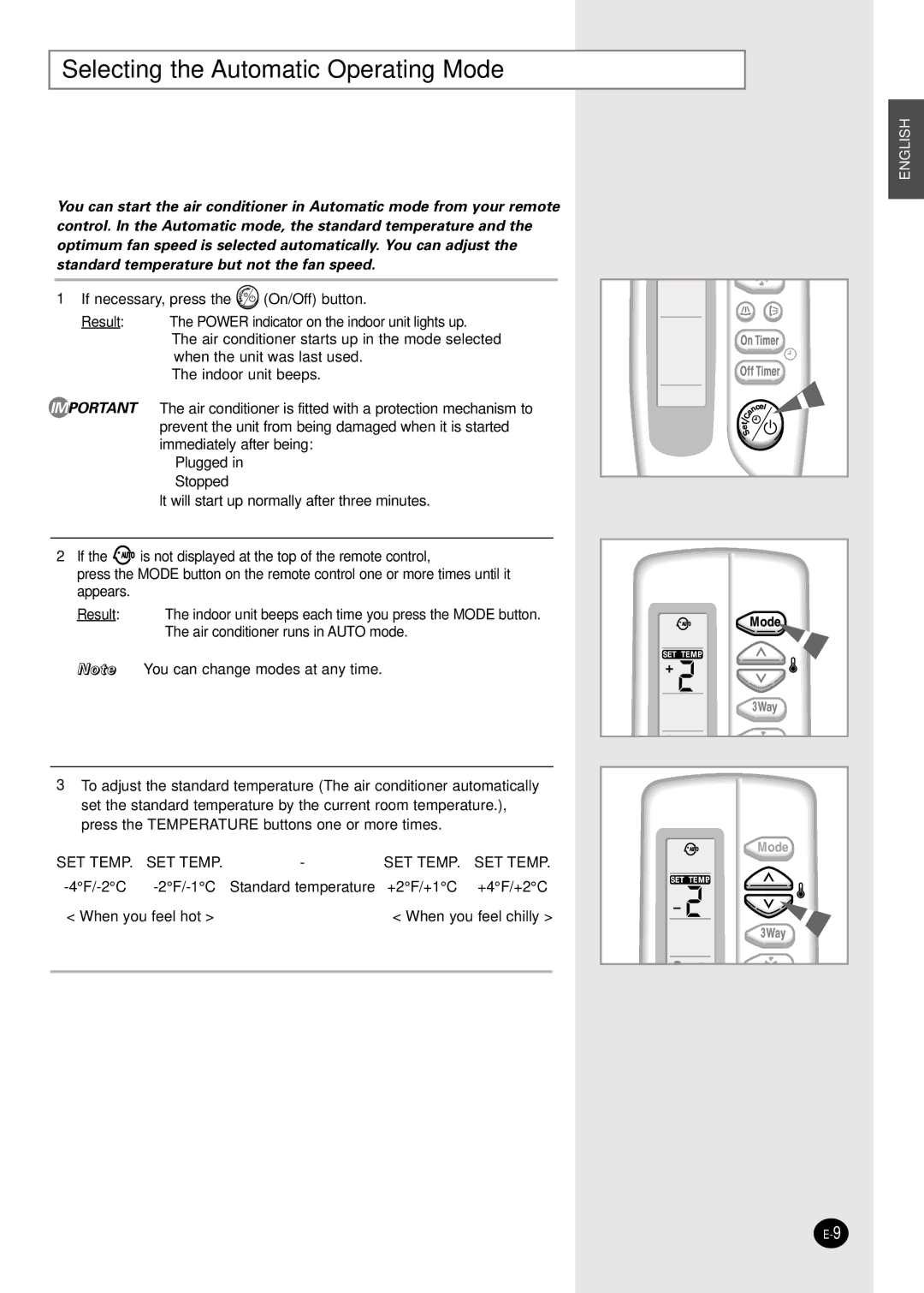 Samsung APC3240C, UPC3240C installation manual Selecting the Automatic Operating Mode 