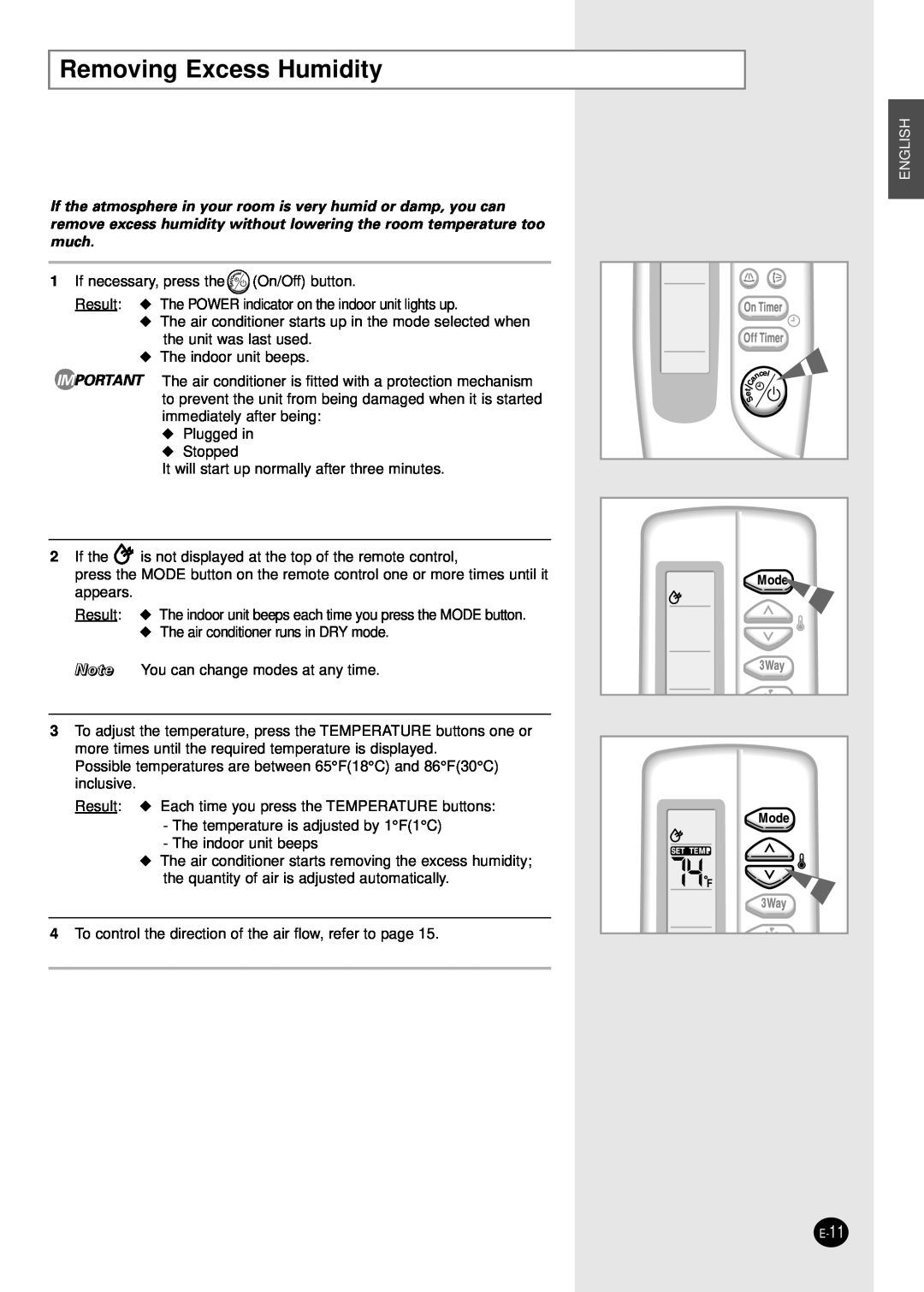 Samsung APC3240C, UPC3240C installation manual Removing Excess Humidity, English 