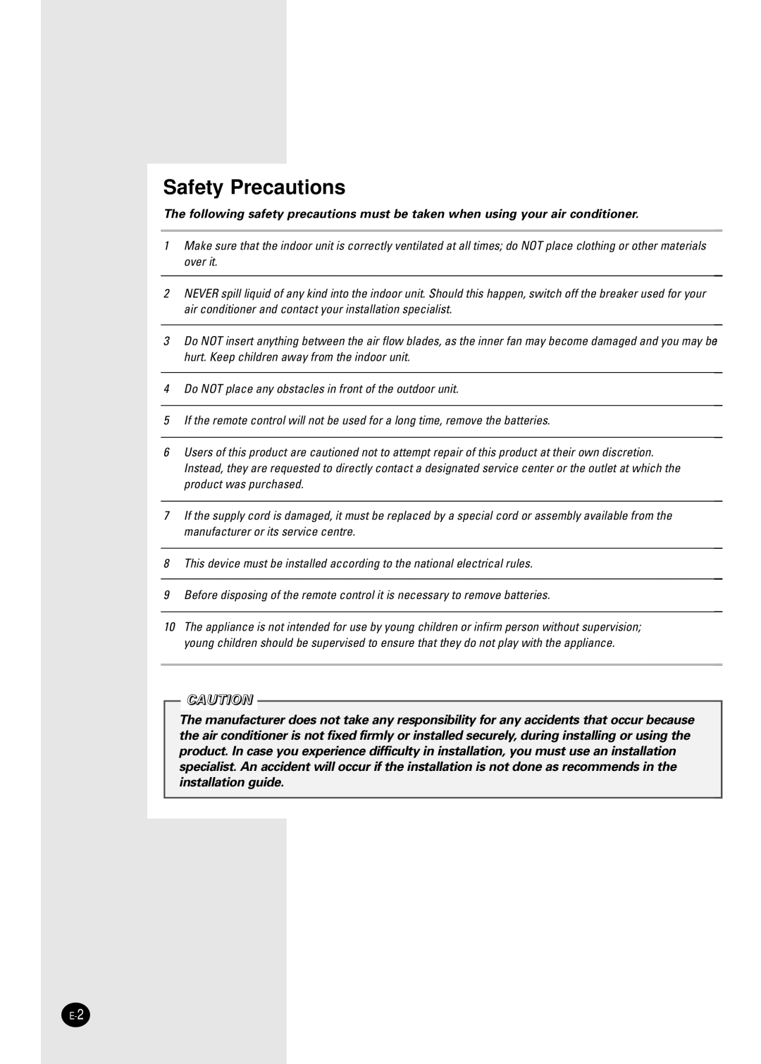 Samsung UPC3240C, APC3240C installation manual Safety Precautions 
