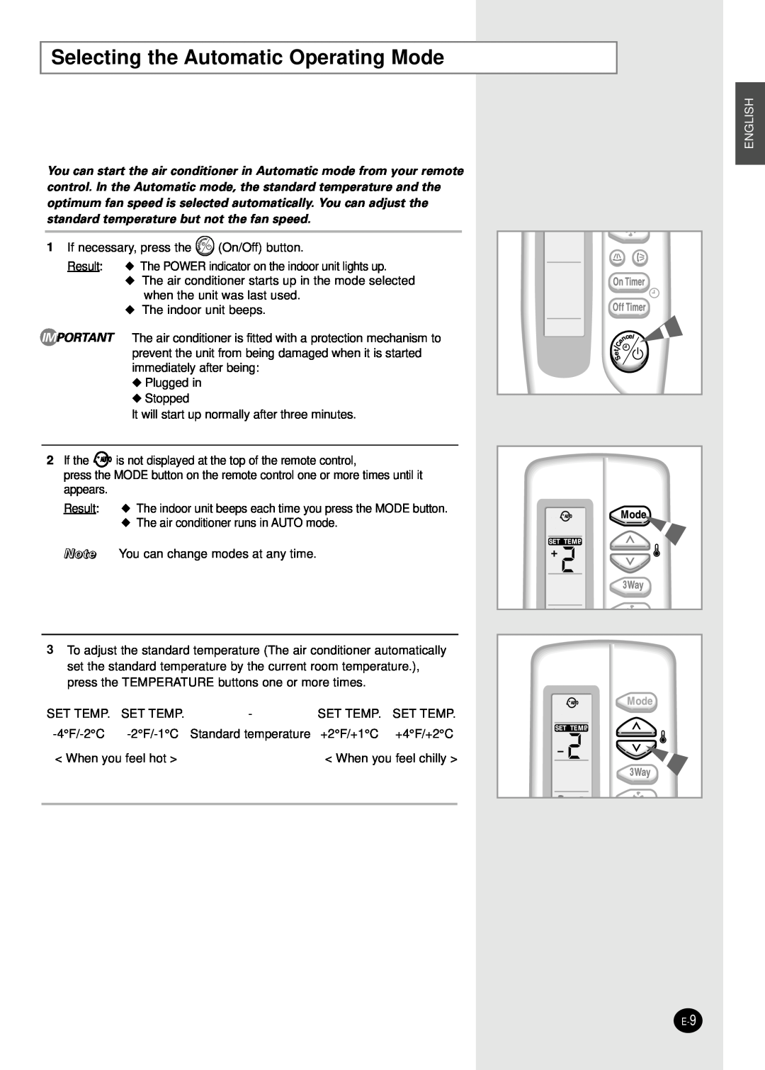 Samsung APC3240C, UPC3240C installation manual Selecting the Automatic Operating Mode, English 