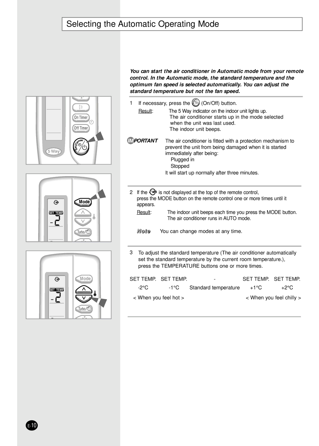 Samsung AQ12A2MD, UQ12A2MD, UQ09A2MD, AQ09A2MD manual Selecting the Automatic Operating Mode 