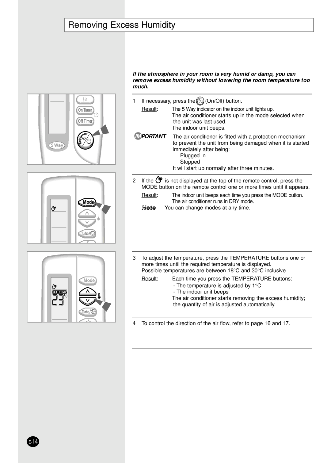 Samsung AQ12A2MD, UQ12A2MD, UQ09A2MD, AQ09A2MD manual Removing Excess Humidity 