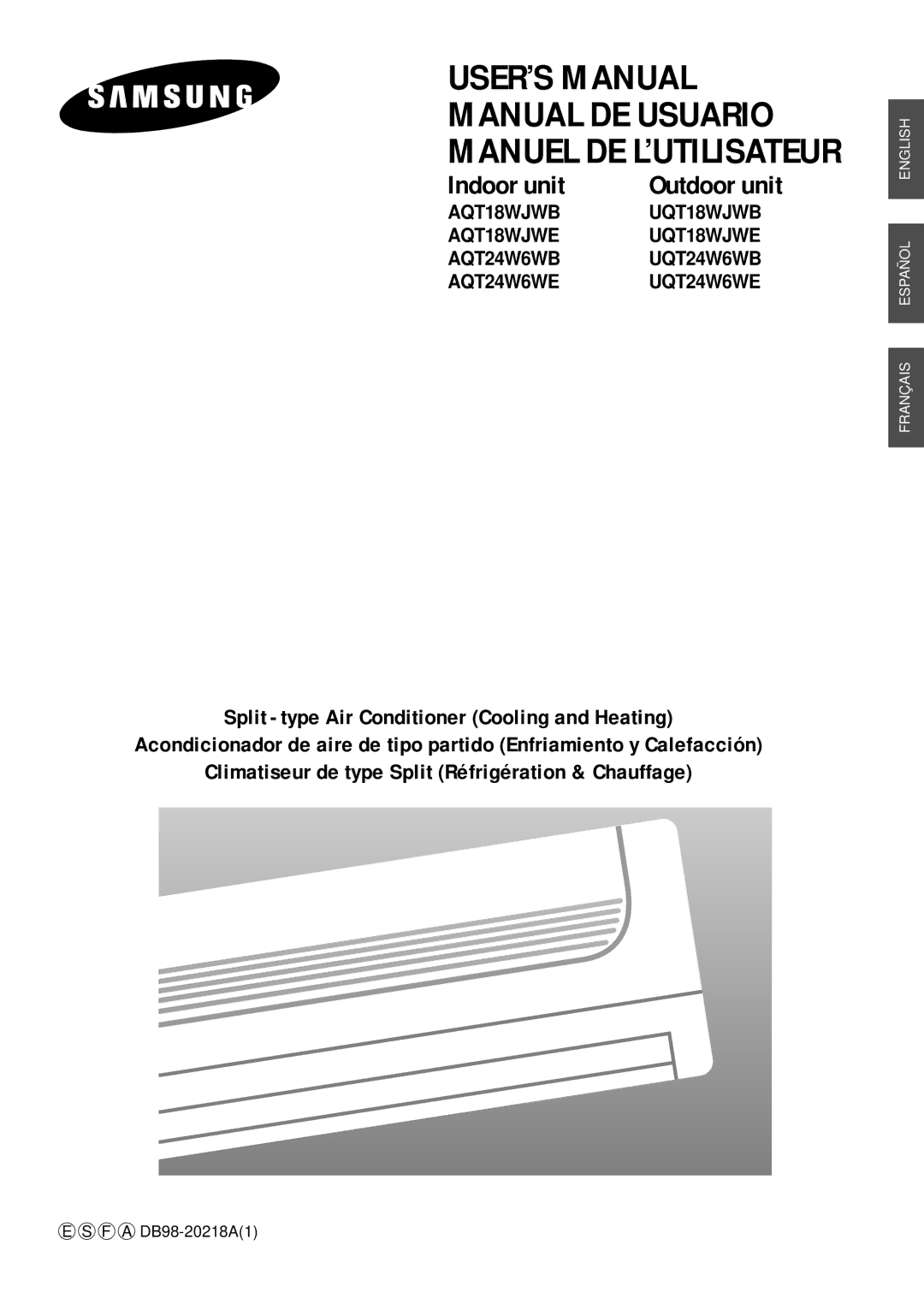 Samsung UQT24W6WE, UQT18WJWB, UQT18WJWE, UQT24W6WB user manual USER’S Manual Manual DE Usuario Manuel DE L’UTILISATEUR 