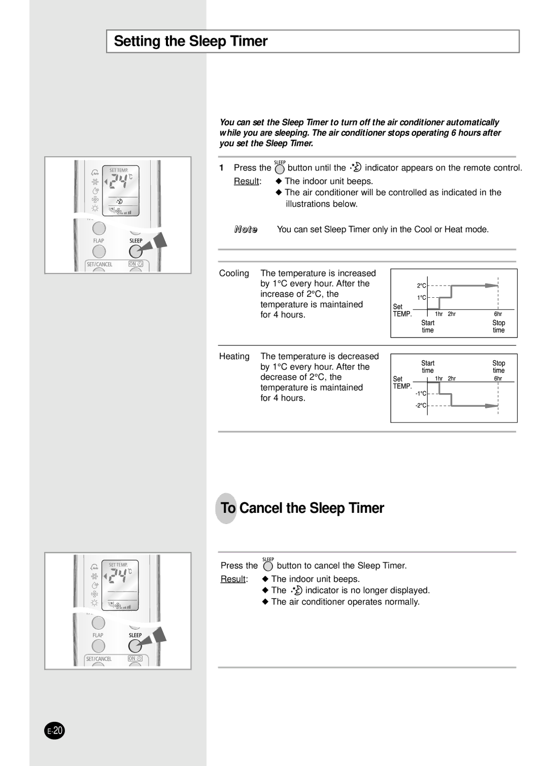 Samsung AQT18WJWE, UQT18WJWB, UQT24W6WE, UQT18WJWE, UQT24W6WB, AQT18WJWB Setting the Sleep Timer, To Cancel the Sleep Timer 