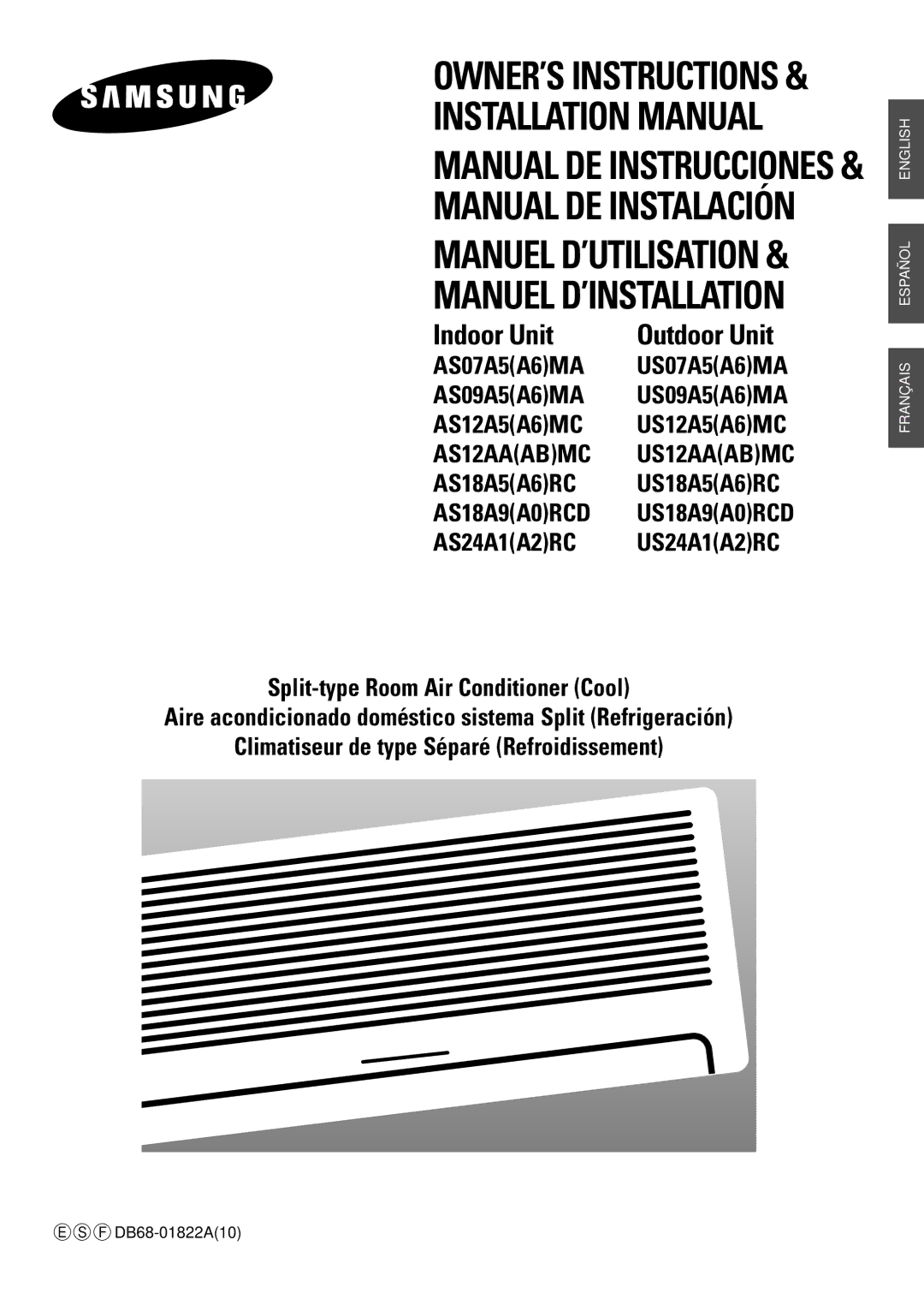 Samsung US12A5(A6)MC, US12AA(AB)MC, US18A5(A6)RC installation manual Manuel D’UTILISATION & Manuel D’INSTALLATION 