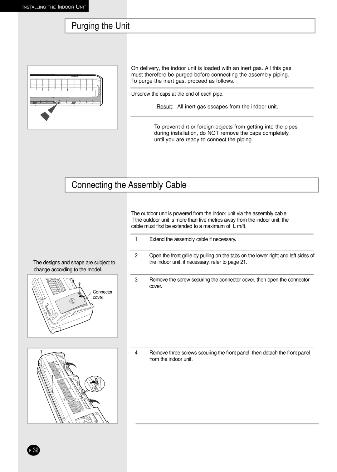 Samsung US09A5(A6)MA, US12AA(AB)MC, US12A5(A6)MC, US18A5(A6)RC, US18A9(A0)RCD Purging the Unit, Connecting the Assembly Cable 