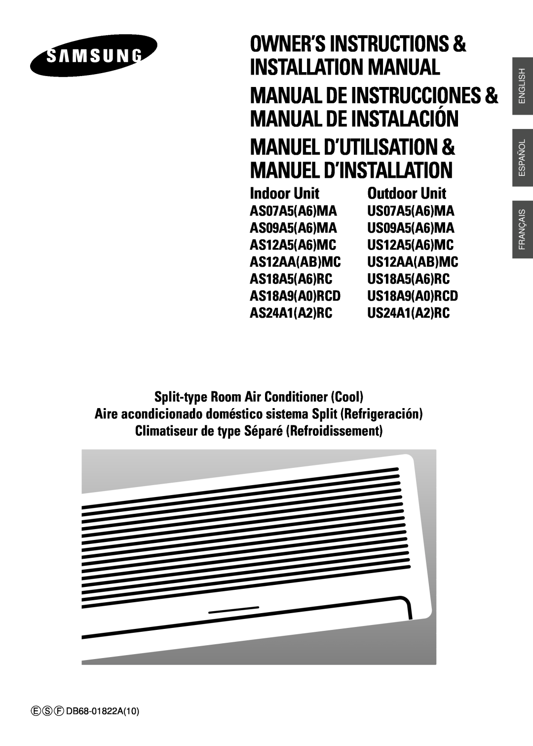 Samsung US12A5(A6)MC, US12AA(AB)MC installation manual Owner’S Instructions & Installation Manual, Indoor Unit 