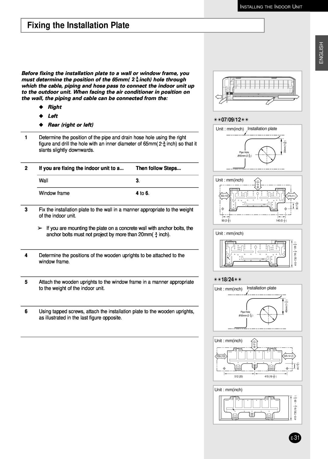 Samsung US18A9(A0)RCD Fixing the Installation Plate, 07/09/12, 18/24, Then follow Steps, Wall, Window frame, 4 to, English 