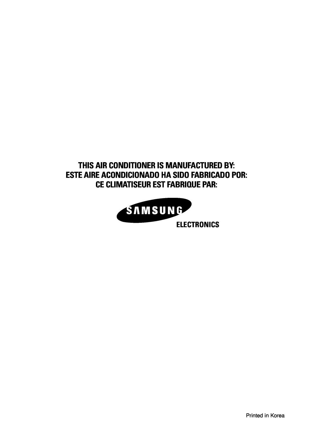 Samsung US09A5(A6)MA This Air Conditioner Is Manufactured By, Este Aire Acondicionado Ha Sido Fabricado Por, Electronics 