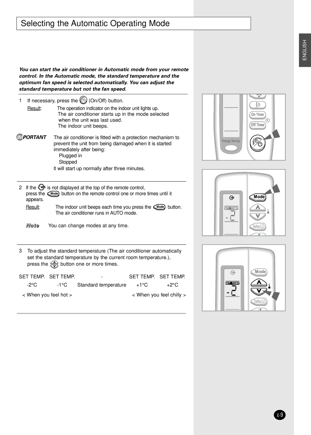 Samsung US12SGGE, US09S8GB, US09SBGE, US12SGGB, US09S8GE, US18S0GB, US12SBGE, US14SGGB Selecting the Automatic Operating Mode 