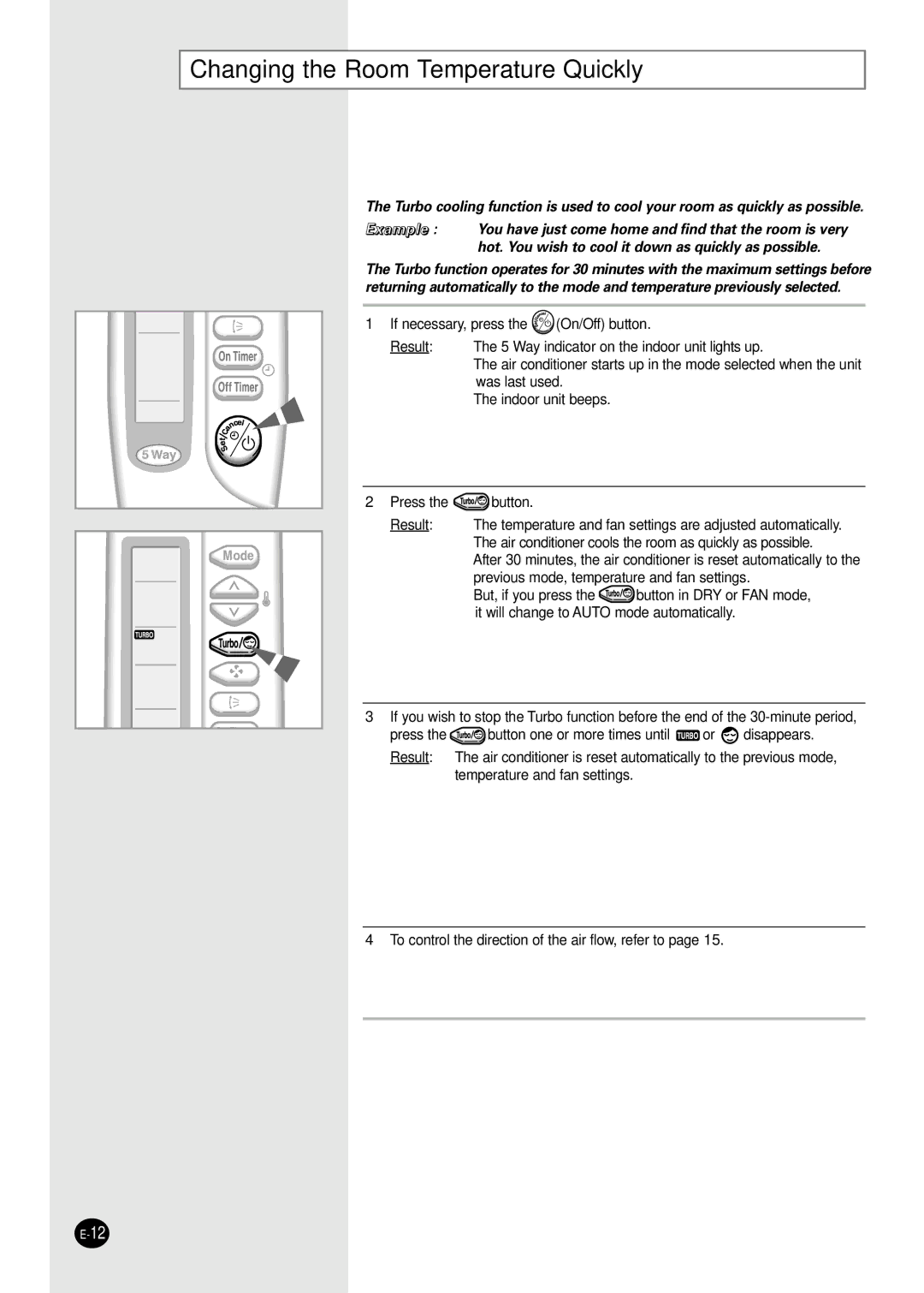 Samsung US24A1(2)RCD, US18A9(0)RCFD, AS24A1(2)RCD, AS18A9(0)RCFD manuel dutilisation Changing the Room Temperature Quickly 