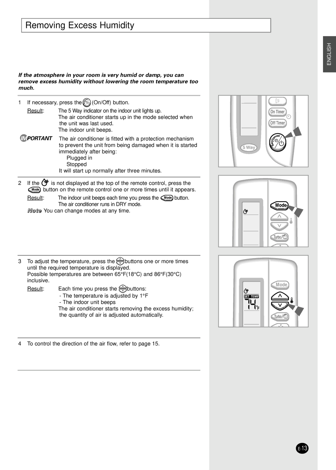 Samsung US18A9(0)RCFD, US24A1(2)RCD, AS24A1(2)RCD, AS18A9(0)RCFD manuel dutilisation Removing Excess Humidity 