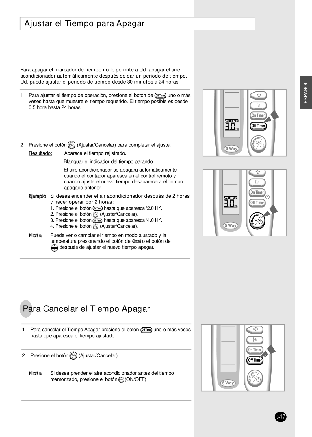 Samsung US09A5(6)MAF, US30C1(2)BC, US24A1(2)RC, US07A5(6)MA Ajustar el Tiempo para Apagar, Para Cancelar el Tiempo Apagar 