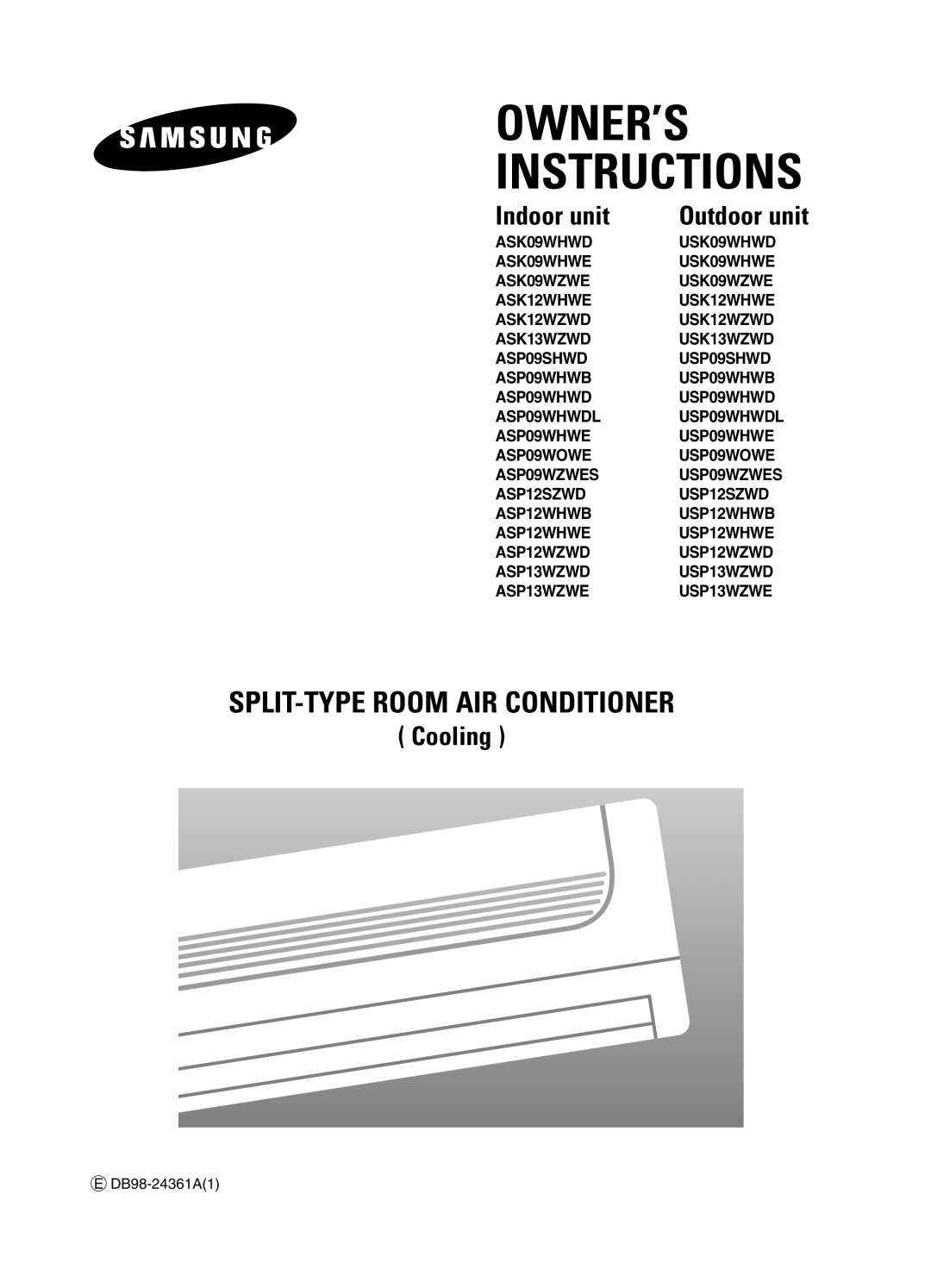 Samsung ASK12WZWD/XSV, USP09WHWD2/XSV, USK09WHWD2/XSV, USP12SZWD2/XSV, USP12WZWD2/XSV manual OWNER’S Instructions 