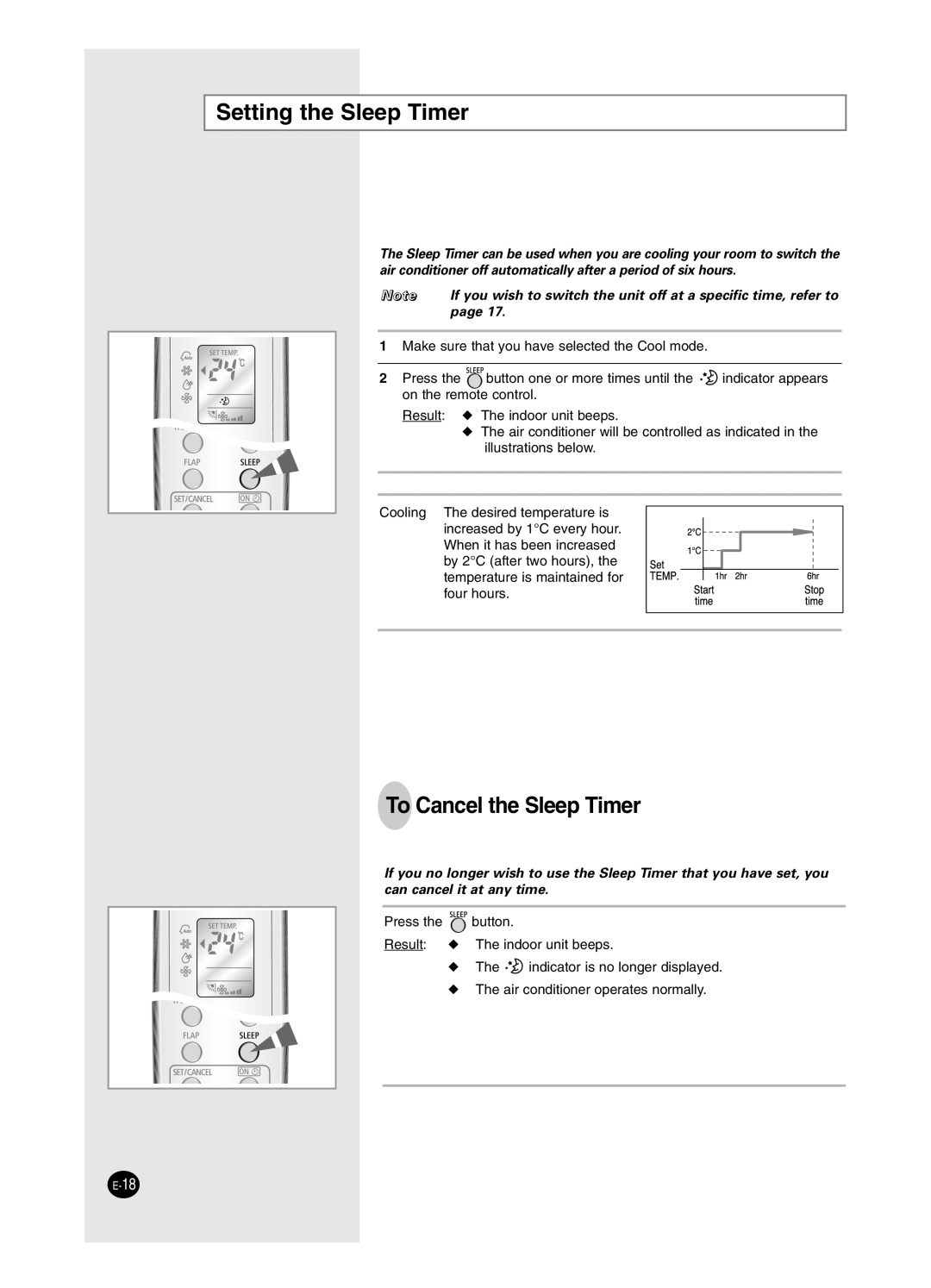 Samsung ASP09WHWD/XSV, USP09WHWD2/XSV, ASK12WZWD/XSV, USK09WHWD2/XSV manual Setting the Sleep Timer, To Cancel the Sleep Timer 