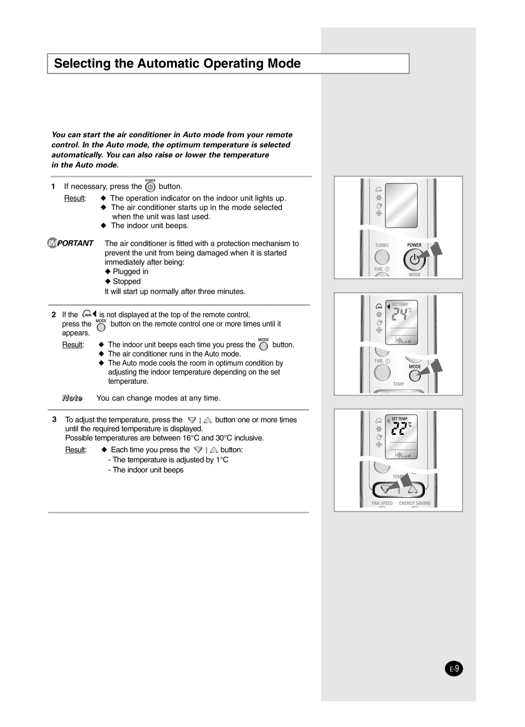 Samsung ASK09WHWD/XSV, USP09WHWD2/XSV, ASK12WZWD/XSV, USK09WHWD2/XSV, USP12SZWD2/XSV Selecting the Automatic Operating Mode 