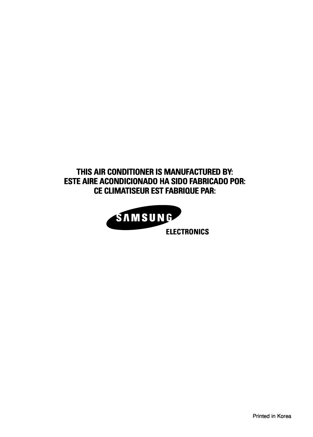 Samsung AST18S0GE Electronics, This Air Conditioner Is Manufactured By, Este Aire Acondicionado Ha Sido Fabricado Por 