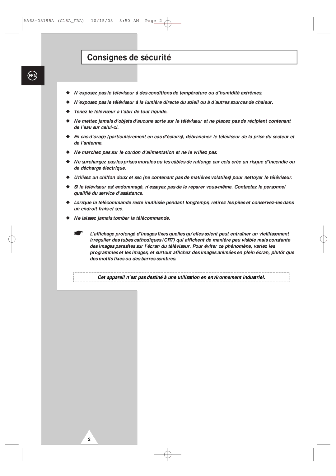 Samsung UW17J11VD5XXEC, UW17J11VD5XXEF manual Consignes de sécurité 