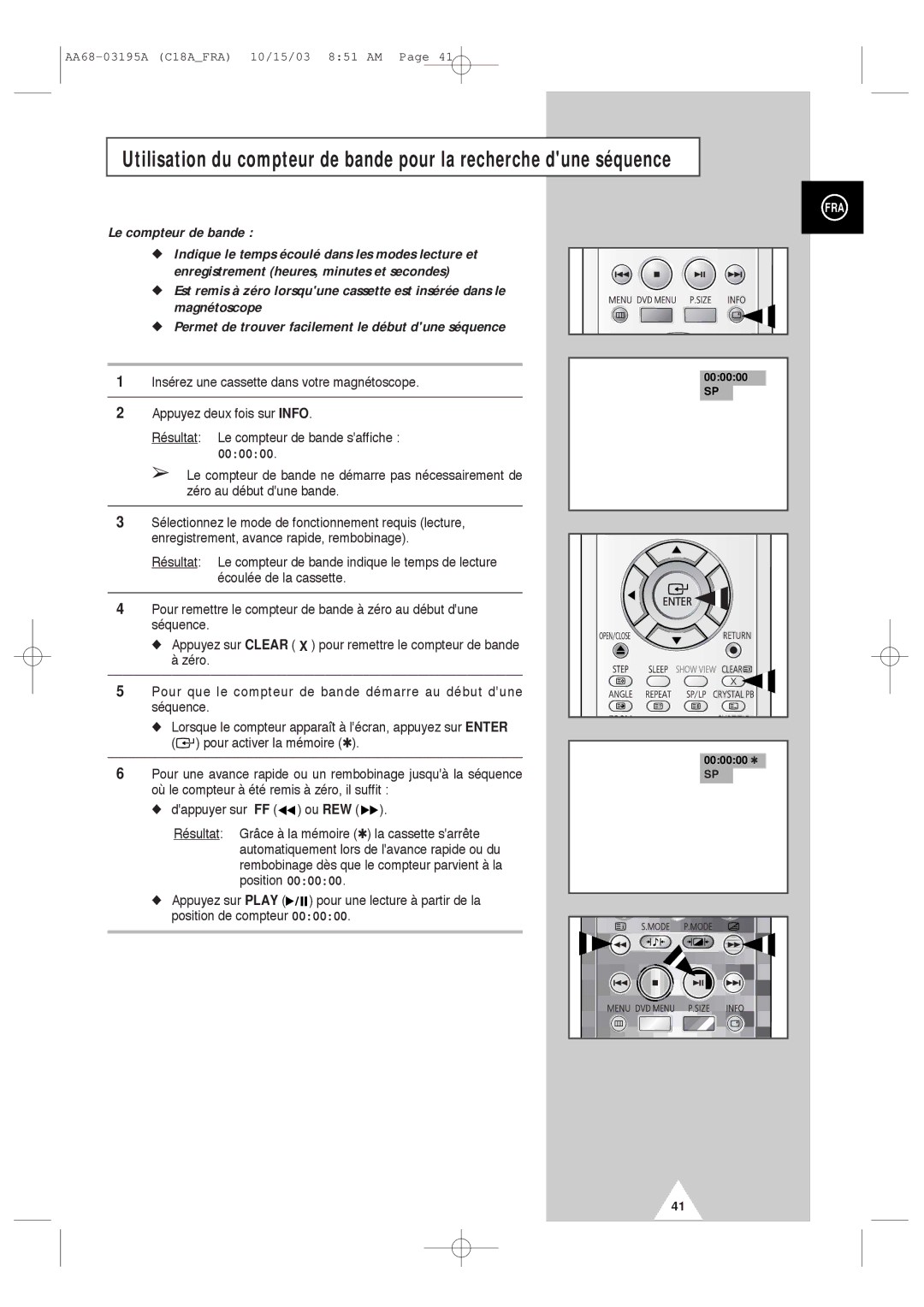 Samsung UW17J11VD5XXEF, UW17J11VD5XXEC manual Le compteur de bande, 000000 