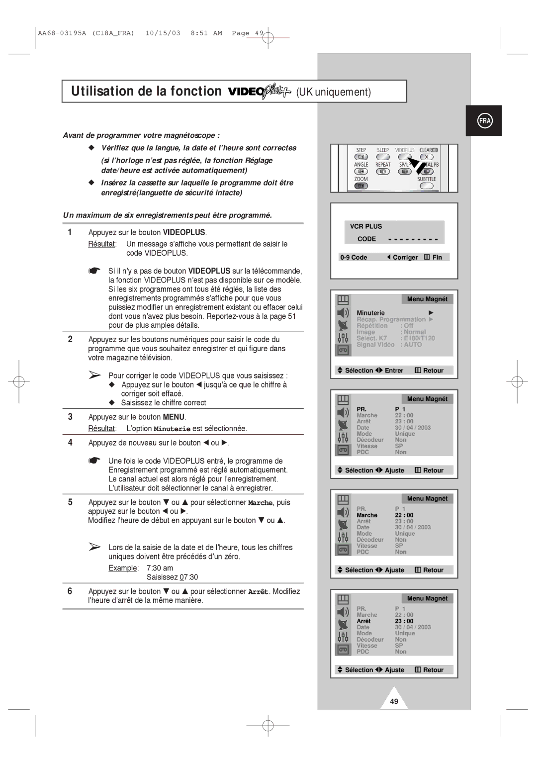 Samsung UW17J11VD5XXEF, UW17J11VD5XXEC manual Utilisation de la fonction, UK uniquement 