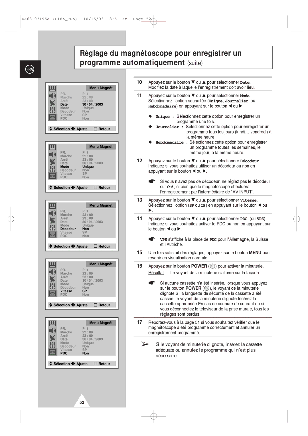 Samsung UW17J11VD5XXEC, UW17J11VD5XXEF manual Fra 