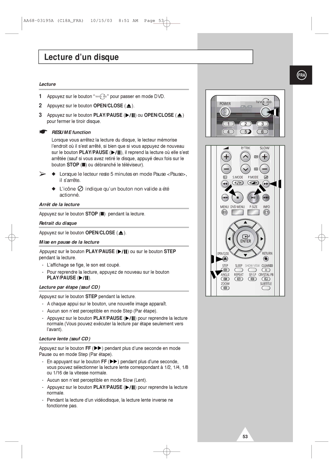 Samsung UW17J11VD5XXEF, UW17J11VD5XXEC manual Lecture d’un disque 