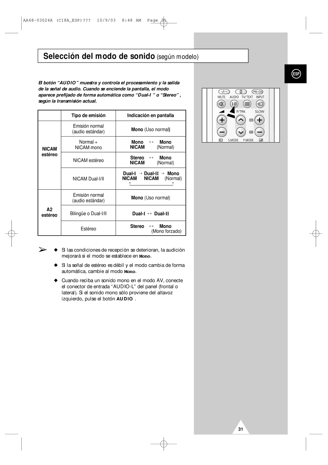 Samsung UW17J11VD5XXEF, UW17J11VD5XXEC manual Selección del modo de sonido según modelo 