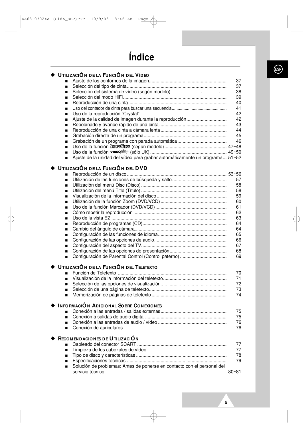 Samsung UW17J11VD5XXEF, UW17J11VD5XXEC manual Índice 