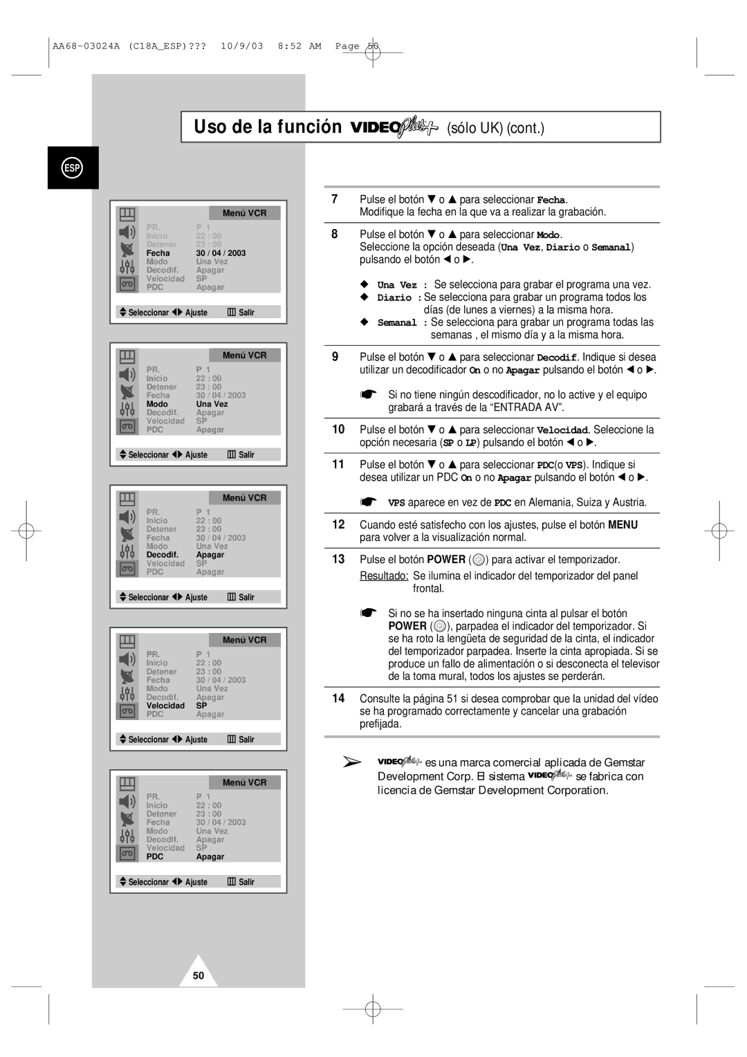 Samsung UW17J11VD5XXEC, UW17J11VD5XXEF manual Uso de la función, Frontal 