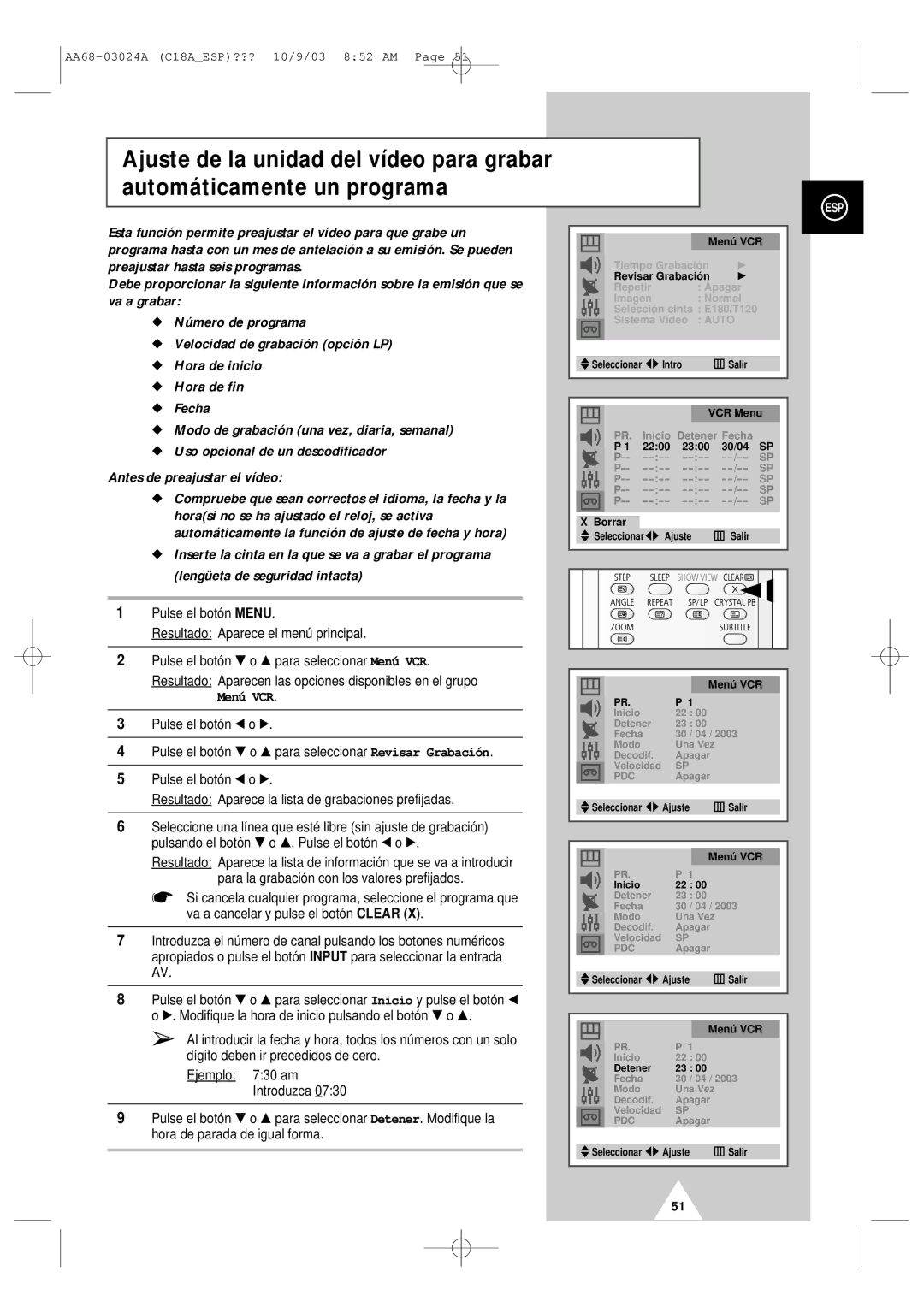 Samsung UW17J11VD5XXEF manual Esta función permite preajustar el vídeo para que grabe un, Va a grabar, Número de programa 