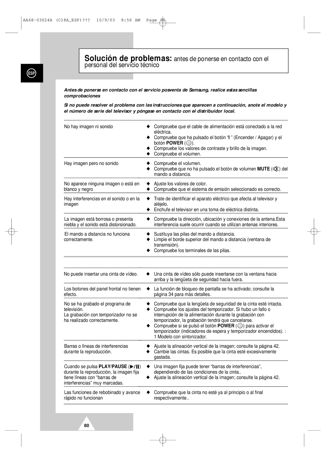 Samsung UW17J11VD5XXEC manual No hay imagen ni sonido, Eléctrica, Botón Power, Compruebe el volumen, Mando a distancia 