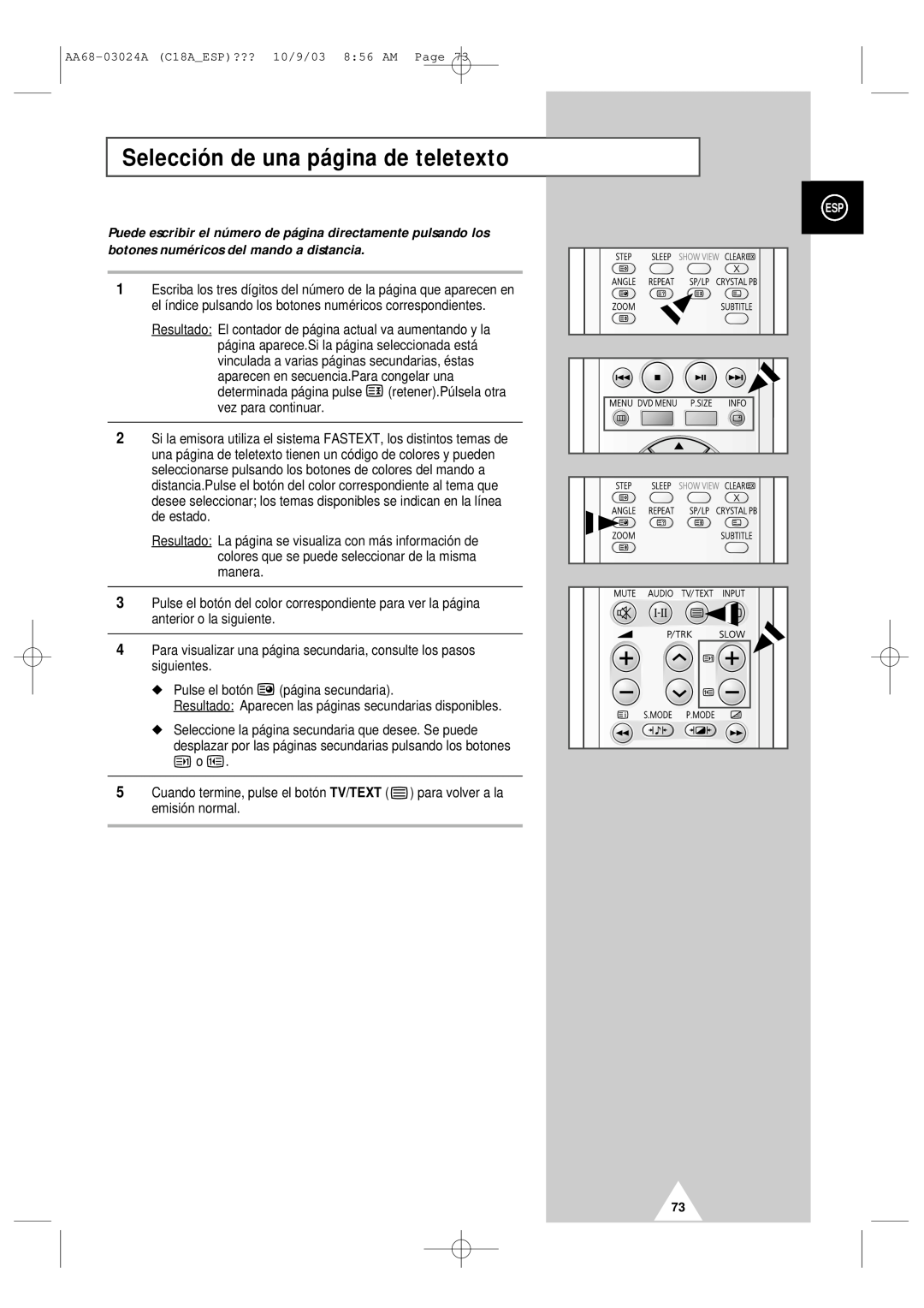 Samsung UW17J11VD5XXEF, UW17J11VD5XXEC manual Selección de una página de teletexto 