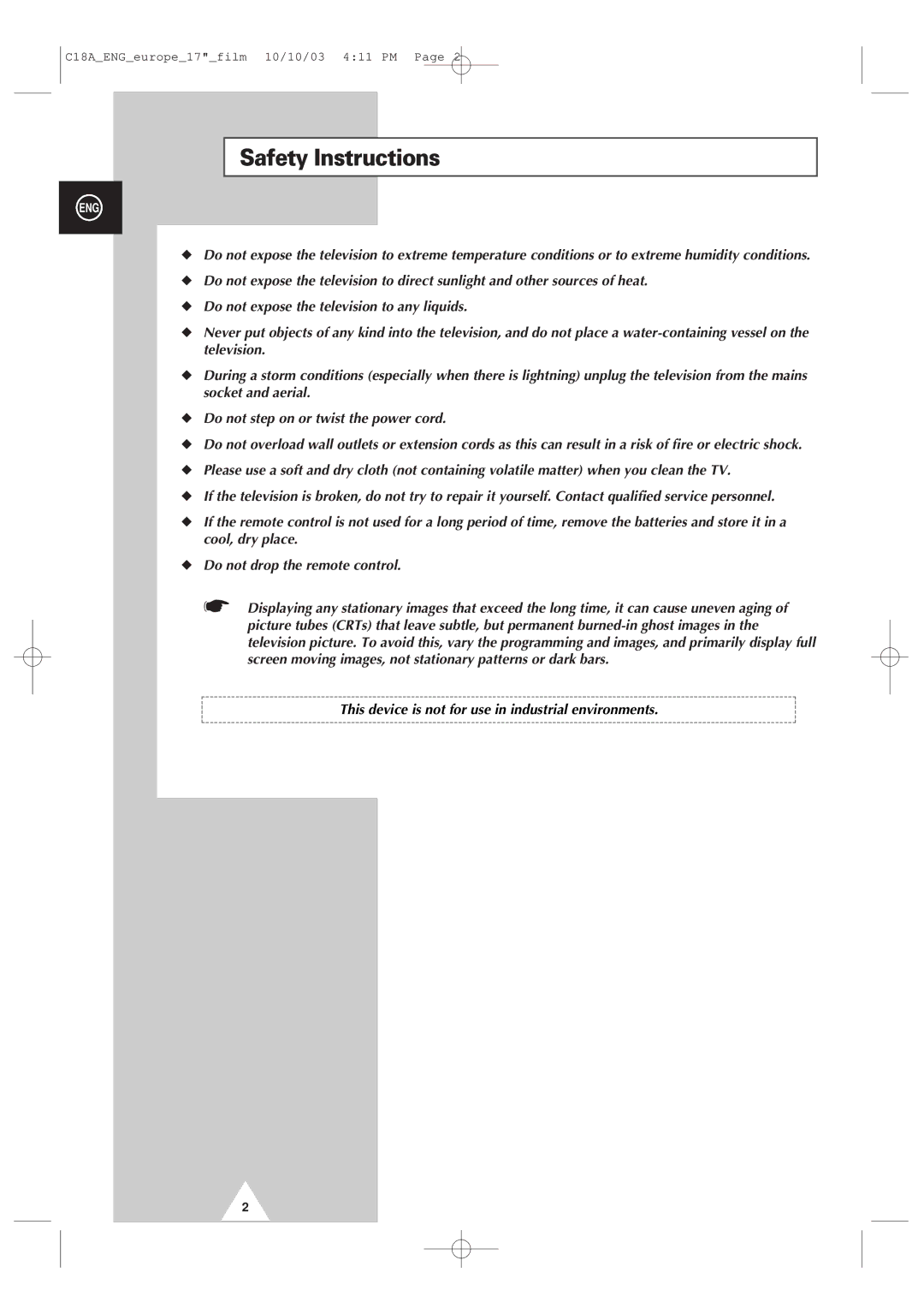 Samsung UW17J11VD5XXEF, UW17J11VD5XXEG manual Safety Instructions, This device is not for use in industrial environments 