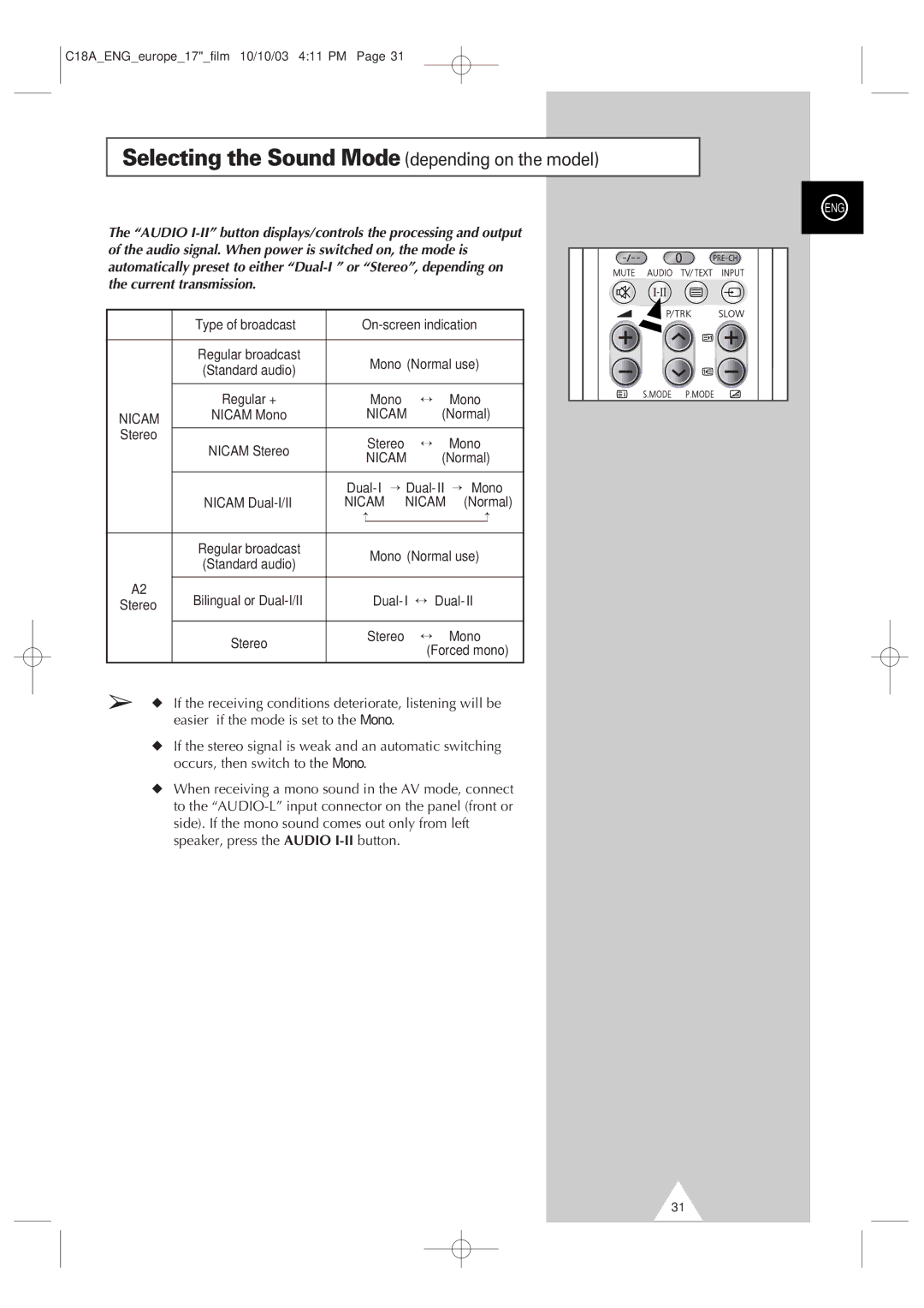 Samsung UW17J11VD5XXEU, UW17J11VD5XXEG, UW17J11VD5XXEC, UW17J11VD5XXEF manual Selecting the Sound Mode depending on the model 